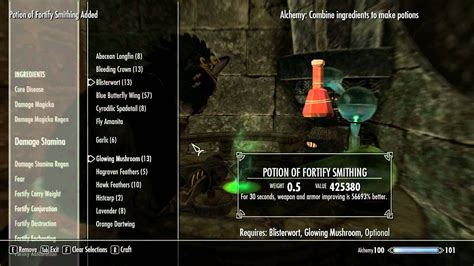 skyrim ingredients fortify enchanting